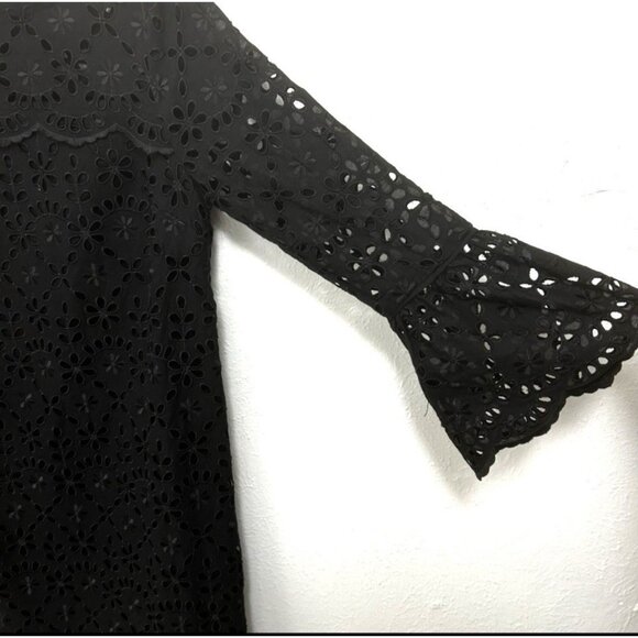 J CREW Black Embroidered Eyelet Bell Sleeve Shift Dress Size 4 Dark Fairy Boho - Picture 6 of 11
